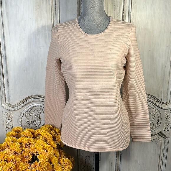 BOSS Hugo Boss Ribbed Double Knit Long Sleeve High Neck Top Made in Italy - Picture 1 of 12